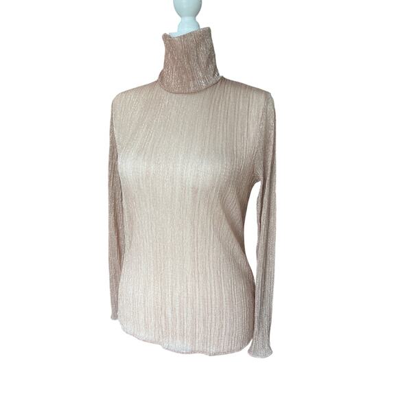 BCBGMAXAZRIA Sparkle Sheer Rose Pink Turtleneck Top Women's Size S Holiday Glam - Picture 2 of 11